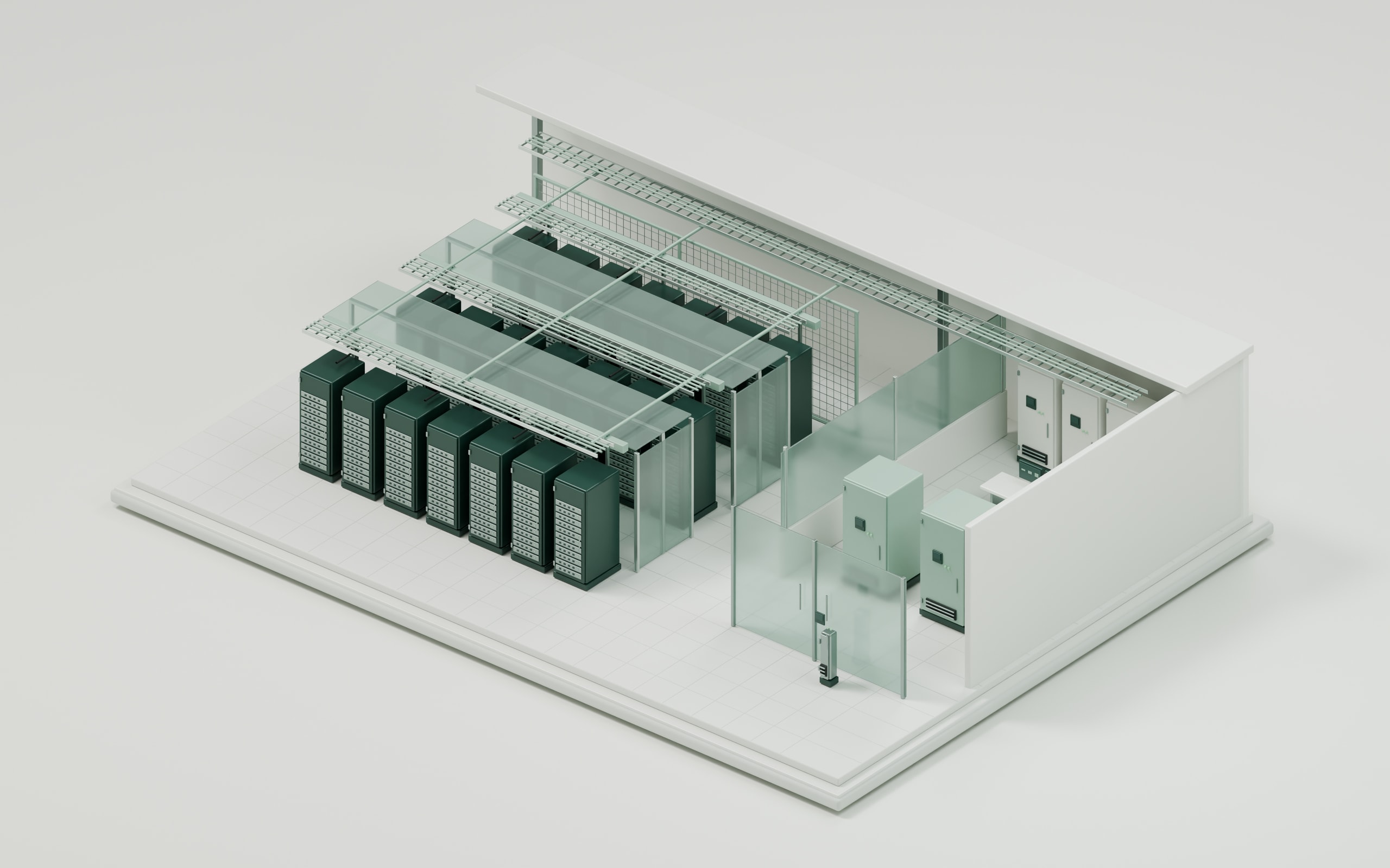 Colocation planning concept showing rack rows, access aisles and the supporting data centre infrastructure